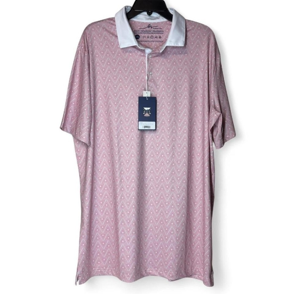 Boston Scott Golf Polo Men XXL Pink Geometric Modern Reflector Performance Core‎